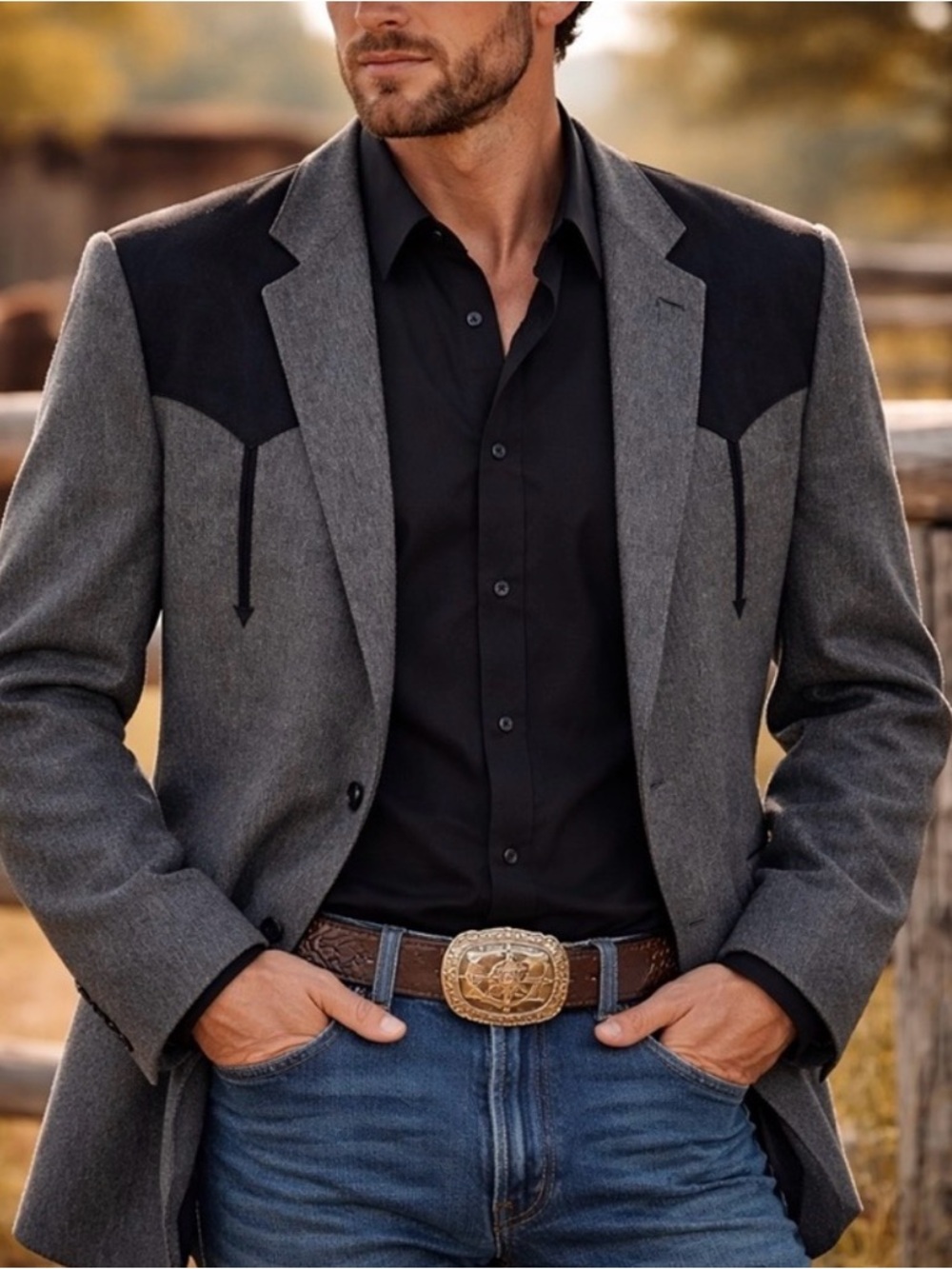 Circle S Boise Western Suit Coat Charcoal Heather Grey Black Yoke Rockabilly 50R